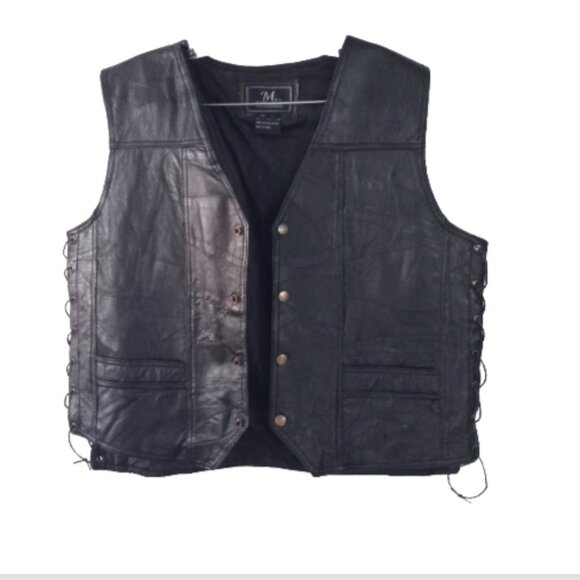 M Collection Leather Biker Vest Large Live to Ride Eagle Embroidered Black - Picture 10 of 10